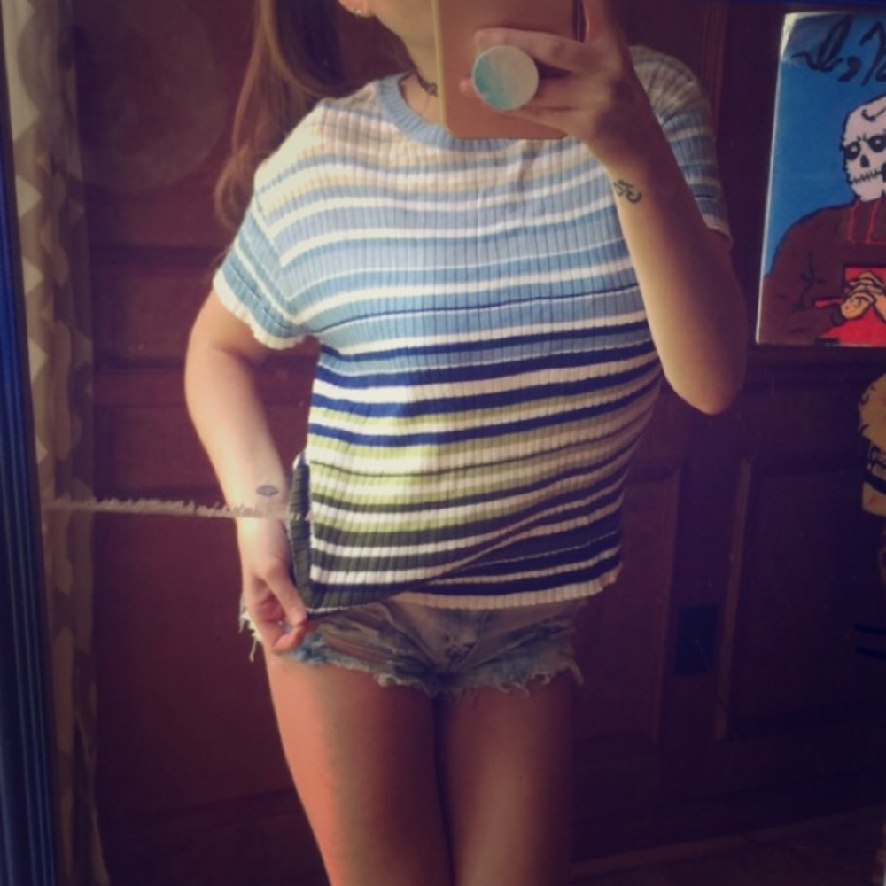 y2k 90s vintage Limited Too colorful striped ribbed short sleeve sweater top